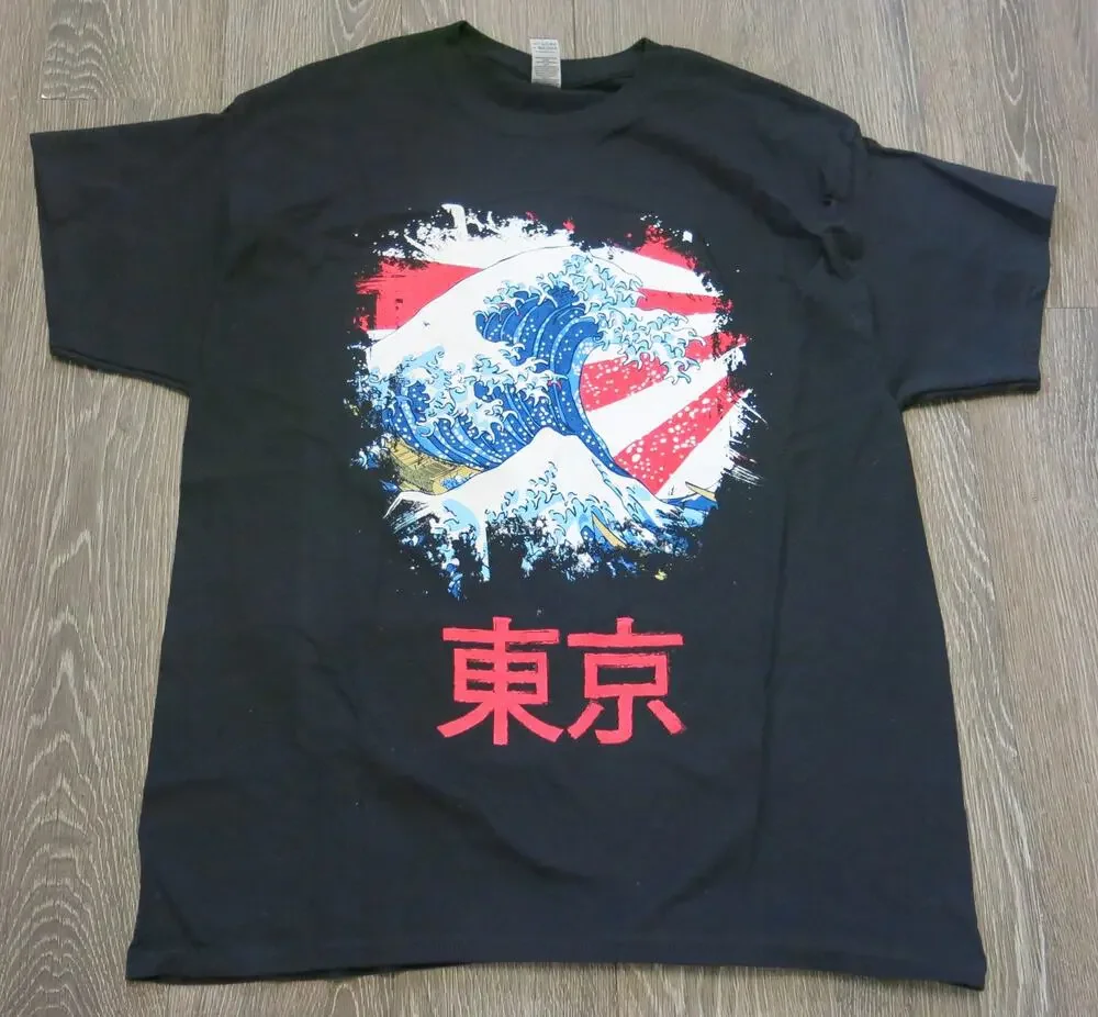 GREAT WAVE OFF KANAGAWA T Shirt Size XL Tokyo Japan Art Print Anime Black Casual